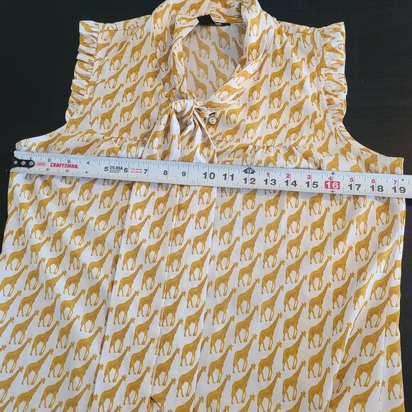 Tommy Hilfiger Giraffe Print Ruffle Accent Sleeveless Shirt Women's Med Artsy - Picture 6 of 8